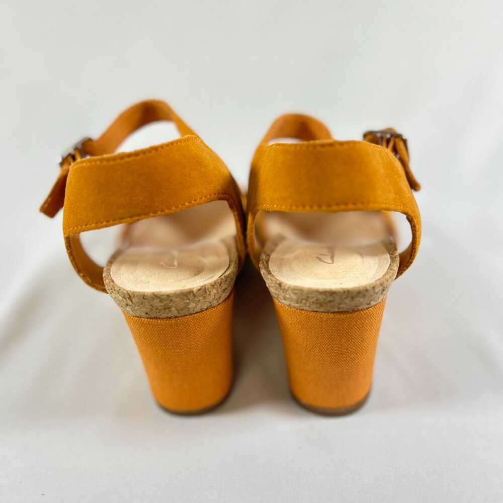 Clarks Orange Suede Wedge Sandals - Picture 4 of 12